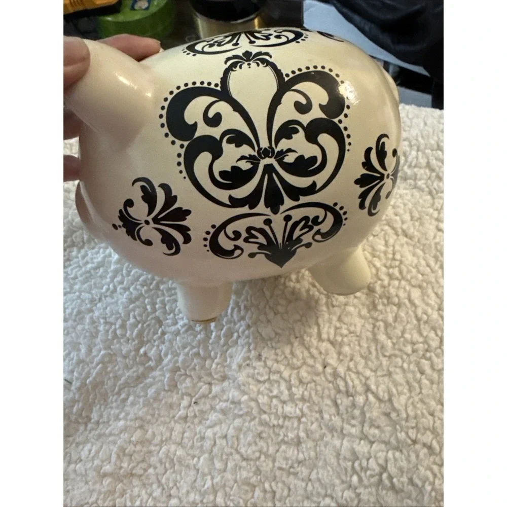 Target Pig Piggy Coin Money Bank White & White Scroll Design RE 2010